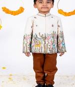 White printed cotton bandhgala set