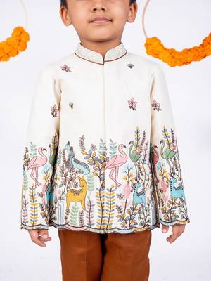 White printed cotton bandhgala set 2