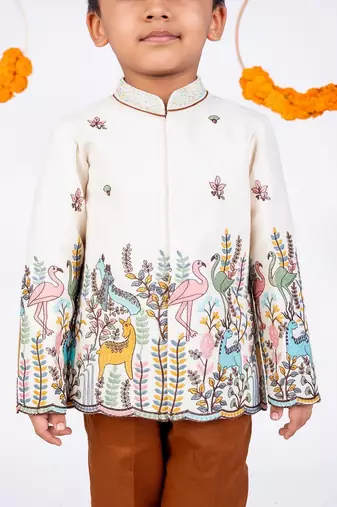 White printed cotton bandhgala set