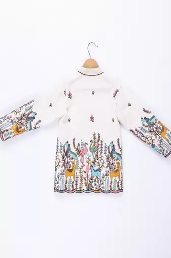 White printed cotton bandhgala set