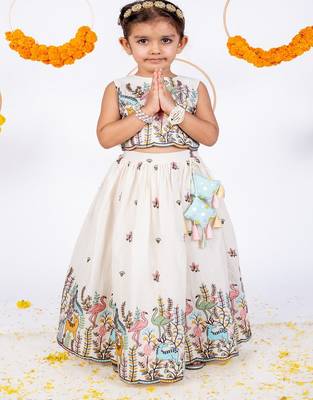 White printed cotton lehenga 1