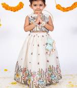 White printed cotton lehenga