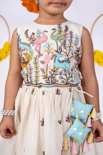 White printed cotton lehenga