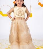 Beige embroidered organza anarkali gown