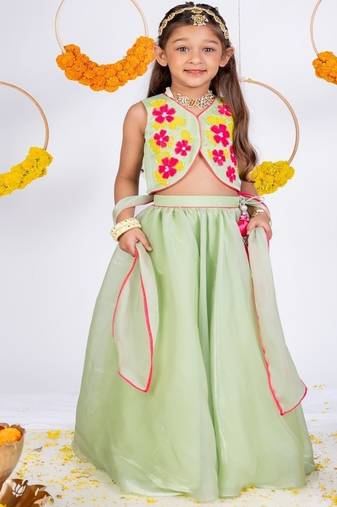 Green embroidered organza lehenga