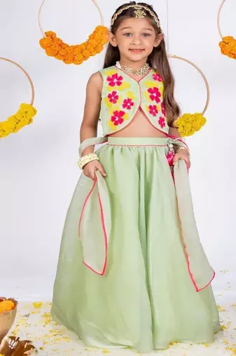 Green embroidered organza lehenga