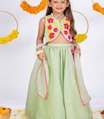 Green embroidered organza lehenga