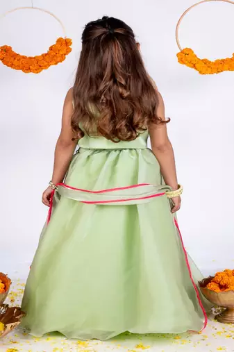Green embroidered organza lehenga