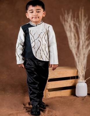 Black embroidered dupion bandhgala set 1