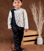 Black embroidered dupion bandhgala set