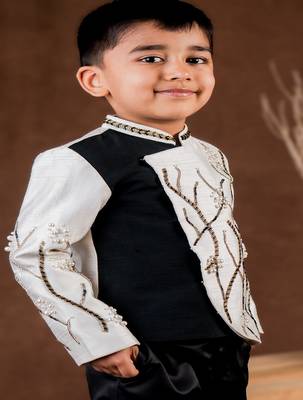 Black embroidered dupion bandhgala set 2
