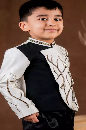 Black embroidered dupion bandhgala set