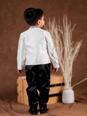 Black embroidered dupion bandhgala set 3