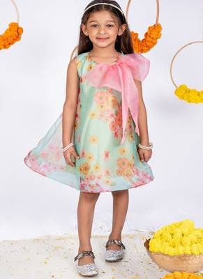 Green printed organza dress 1