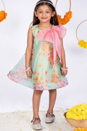 Green printed organza dress