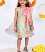 Green printed organza dress