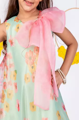 Green printed organza dress
