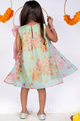 Green printed organza dress