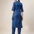 Blue Embroidered art silk neck kurti with pant 