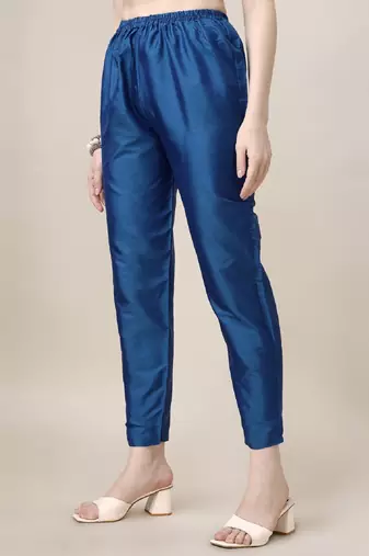 Blue Embroidered art silk neck kurti with pant 