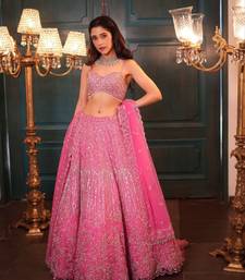 Pink Color Embroidery,Dori Work With Rainbow Sequins Work Net Lehenga Choli