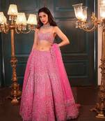 Pink Color Embroidery,Dori Work With Rainbow Sequins Work Net Lehenga Choli