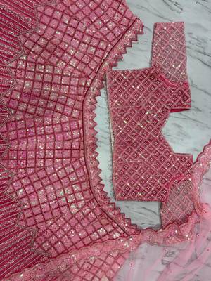 Pink Color Embroidery,Dori Work With Rainbow Sequins Work Net Lehenga Choli 4