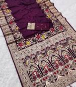 Dark Plum Color Designer Soft Dola Silk Saree