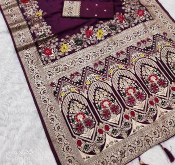 Dark Plum Color Designer Soft Dola Silk Saree 2
