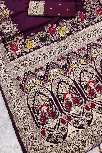 Dark Plum Color Designer Soft Dola Silk Saree