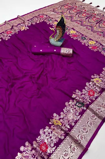 Dark Plum Color Designer Soft Dola Silk Saree
