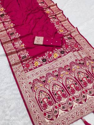 Rani Pink Color Designer Soft Dola Silk Saree 1
