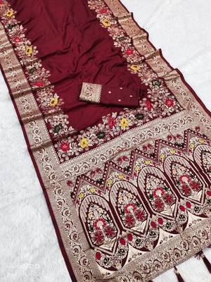 Maroon Color Designer Soft Dola Silk Saree 1