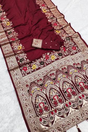 Maroon Color Designer Soft Dola Silk Saree