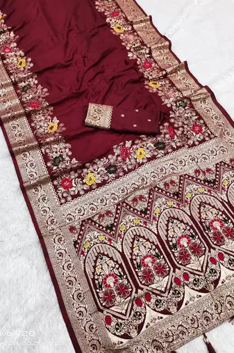 Maroon Color Designer Soft Dola Silk Saree