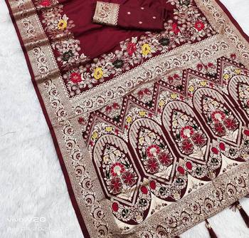 Maroon Color Designer Soft Dola Silk Saree 2