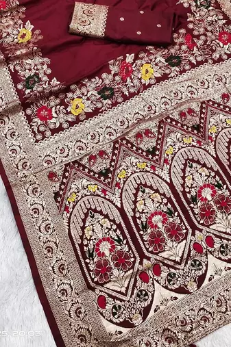 Maroon Color Designer Soft Dola Silk Saree