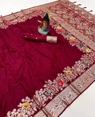 Maroon Color Designer Soft Dola Silk Saree 3
