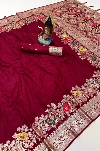 Maroon Color Designer Soft Dola Silk Saree