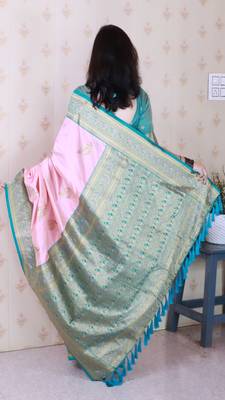 Soft silk banarasi peacock zari woven saree 2