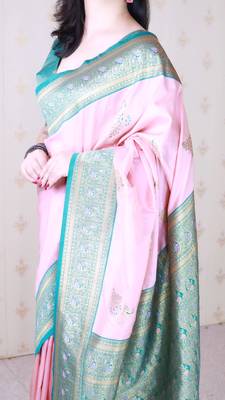 Soft silk banarasi peacock zari woven saree 4