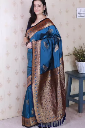 Soft silk banarasi peacock zari woven saree