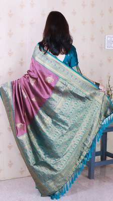 Soft silk banarasi peacock zari woven saree 2