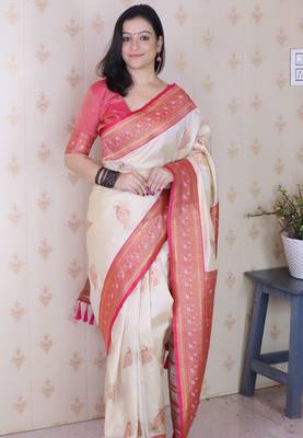 Soft silk banarasi peacock zari woven saree 1