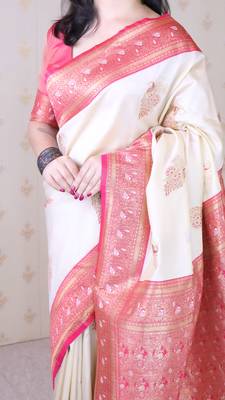 Soft silk banarasi peacock zari woven saree 5