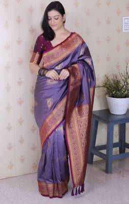 Soft silk banarasi peacock zari woven saree 1