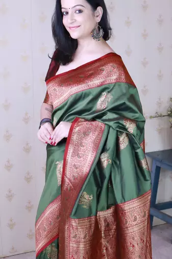 Soft silk banarasi peacock zari woven saree