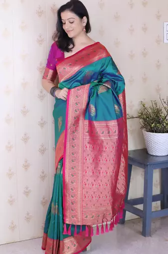 Soft silk banarasi peacock zari woven saree