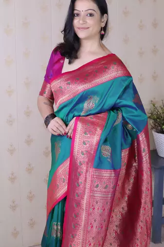 Soft silk banarasi peacock zari woven saree