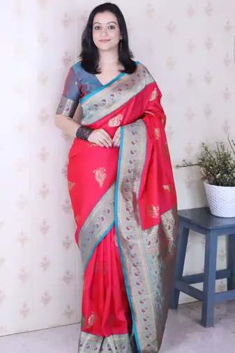 Soft silk banarasi peacock zari woven saree